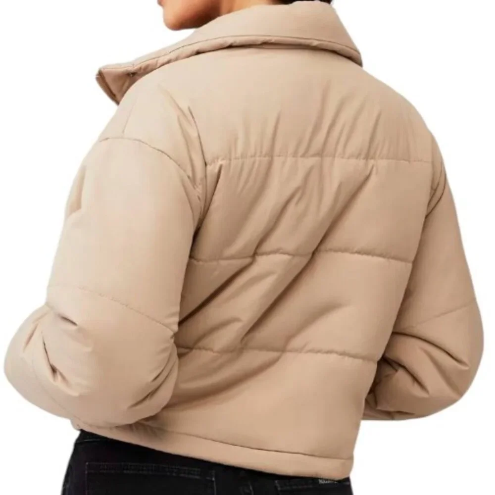 THE FIFTH LABEL Tan Cropped Puffer Jacket Women’s XS Beige Quilted Coat Zip Up - Picture 3 of 8